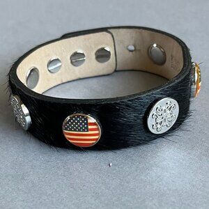Rustic Cuff Patriotic Bracelet Logo and Flag Calfhair